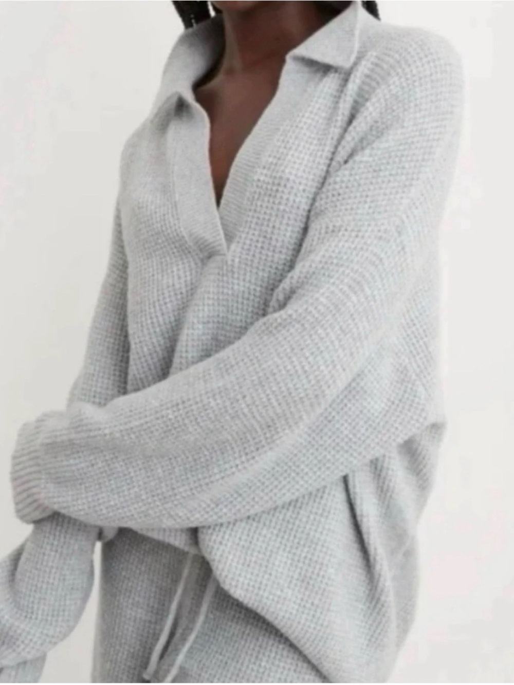 Aerie CozyUp Waffle Polo Sweater Size XXS Oversized